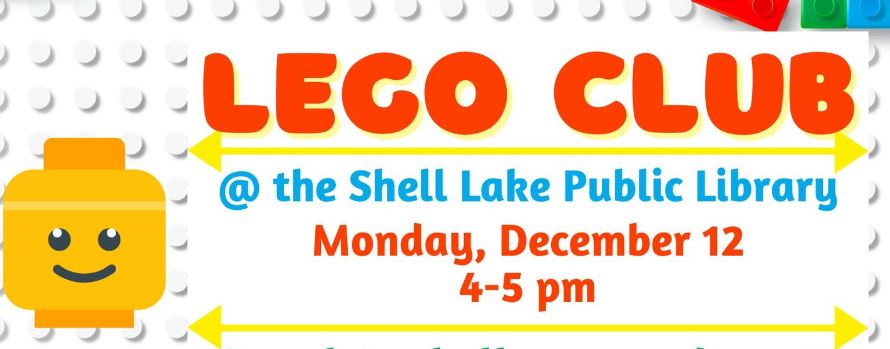 Lego Club on Monday, December 12 at 4pm.